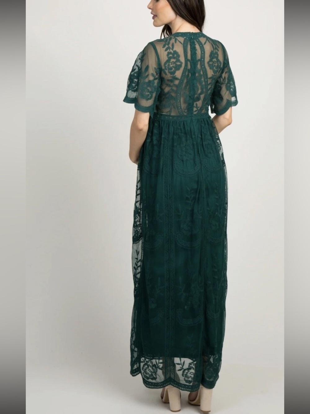 Pinkblush Emerald Green Lace Maternity Maxi Dress size M